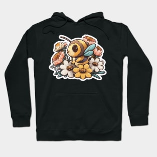 Honey Bee on Colorful Floral Pattern Hoodie